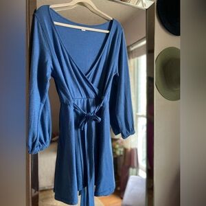 O'Neill Cerulean Blue Reversible Faux Wrap Mini Dress - L